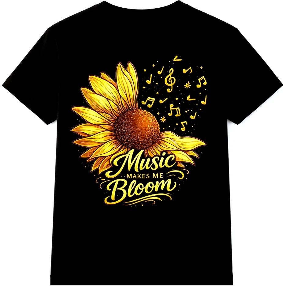 Sunflower Music T-Shirt Makes Me Bloom Funny Floral Flower Lover Gift Tee XXL
