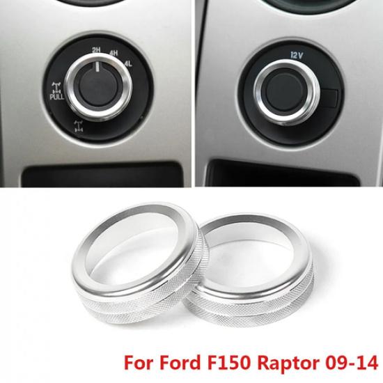 4pcs Headlight Switch 4WD Knob Trim Ring for Ford F-150 09-14 Silver Accessories