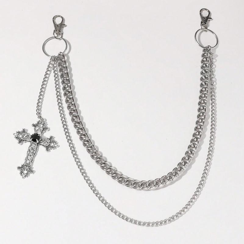 1pc Men's Double Layer Large Circle Silver-Tone Metal Accessory To Match Suit Pants, Trouser Chain Summer, School Autumn-Winter Accessories