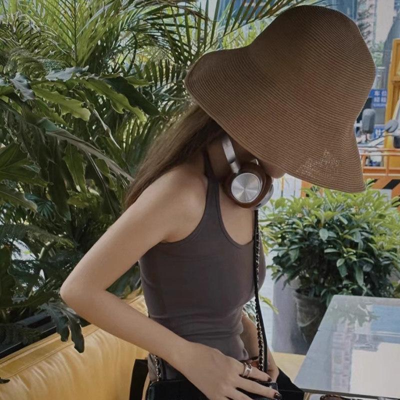 Seaside hat women's summer new vacation sunscreen hat bucket hat straw hat foldable beach sun hat sun hat