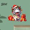 Christmas Party Window Stickers Cartoon Hippo Wall Decal Cute Sticker with Colorful Lights & Waterproof PVC Decorations Xmas Balls Mural for Bedroom