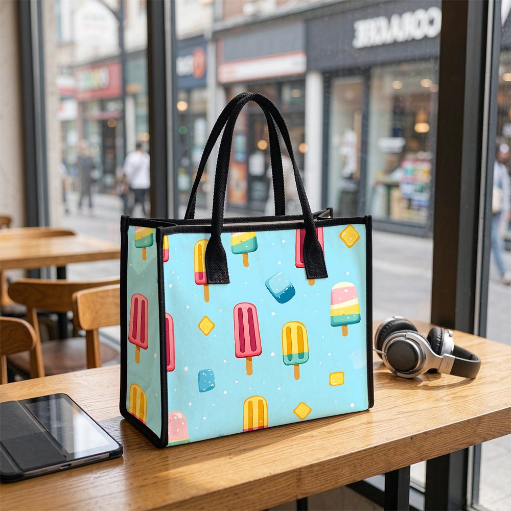 Cute Popsicle Printed Tote Bag Large Capacity Casual Handbag for Daily Outdoor
