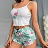 Women's Pyjamas Sleepwear Cute Cartoon Flamingo Print Pajamas Set Summer Sleeveless V-Neck Top Shorts Homewear Loungewear