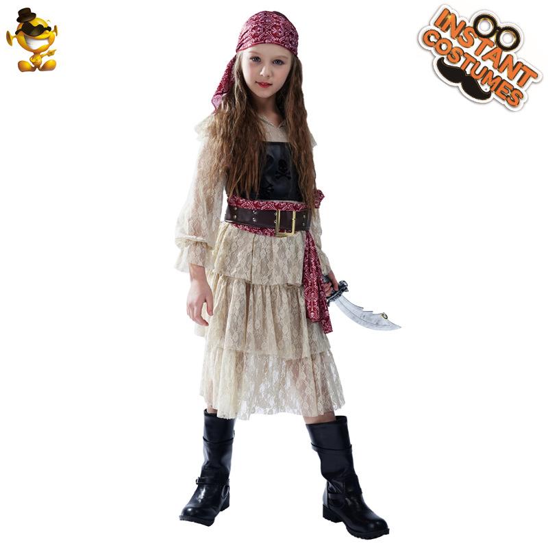 Halloween-Piratenkleid für Mädchen aus Spitze, Piraten-Cosplay-Party-Kostüme für Mädchen, Piraten-Bühnenkostüme