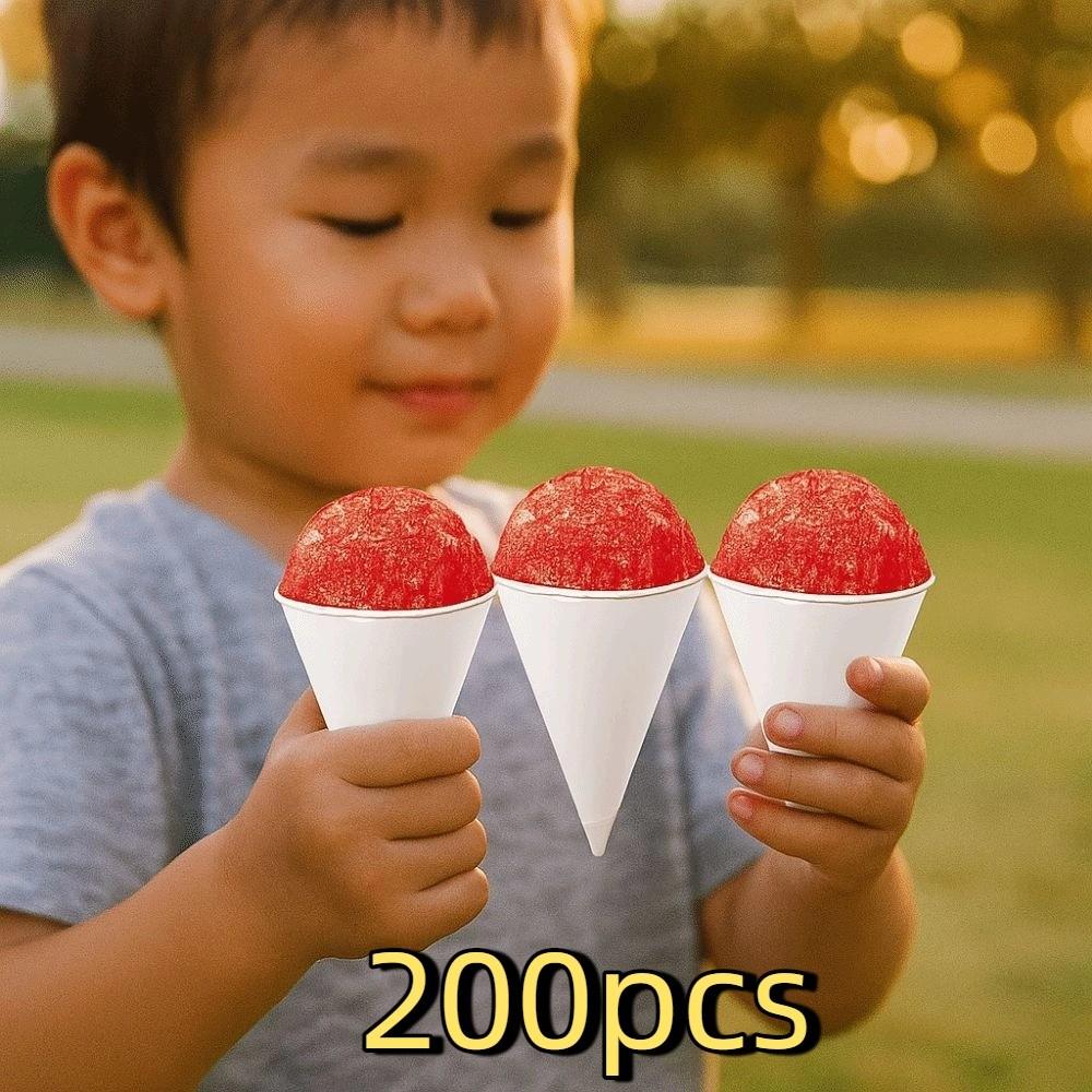 200pcs Leakproof White Paper Cone Cups 3.7/4.5 OZ Shaved Ice Cups Practical Cone Paper Cups  Parties