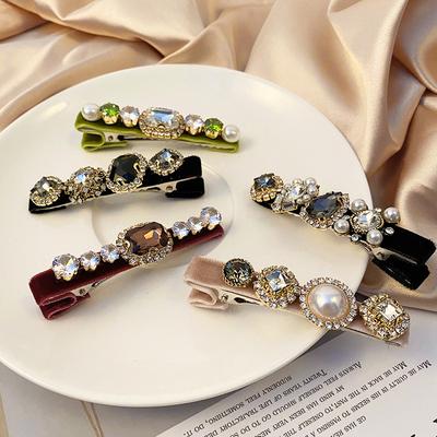 Colored Baroque Crystal Barrette Hairclips For Women New Korea Top-grade Shiny Rhinestone Pearl Spring Clips Hairpins