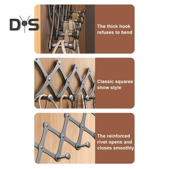 Türhaken Robuste Konstruktion Starke Tragfähigkeit Einziehbares Design Einfache Installation Handtuchhalter mit 6 Haken