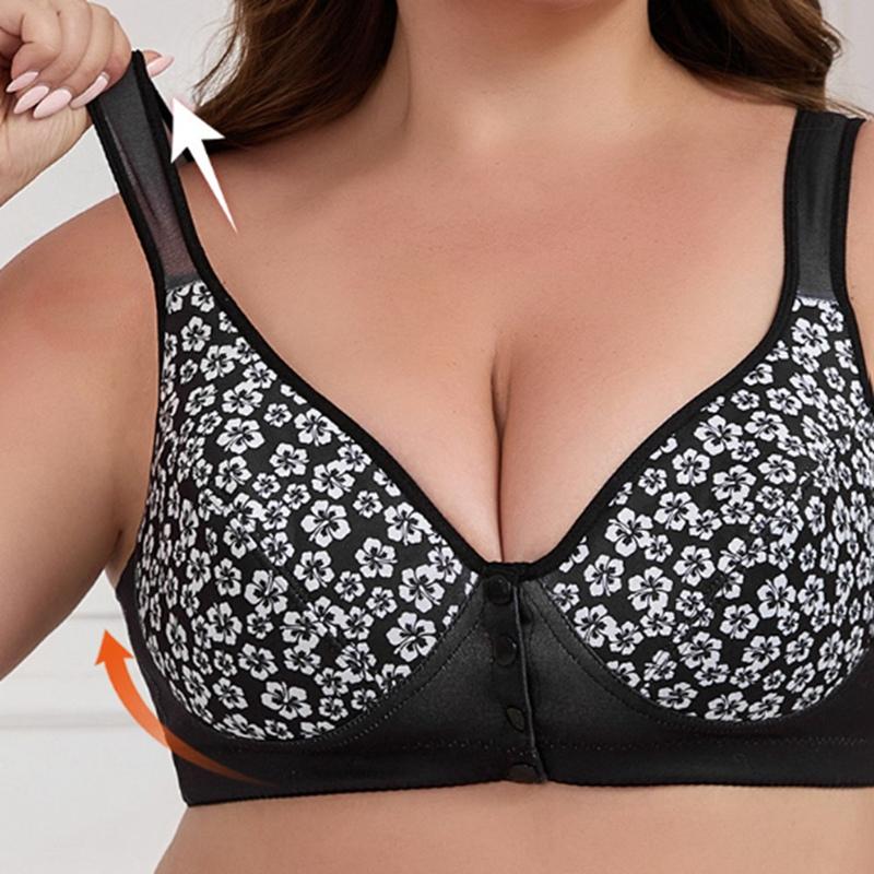 Women's Large Size Printed Front Buckle Bra Comfortable Breathable Vest Underwear