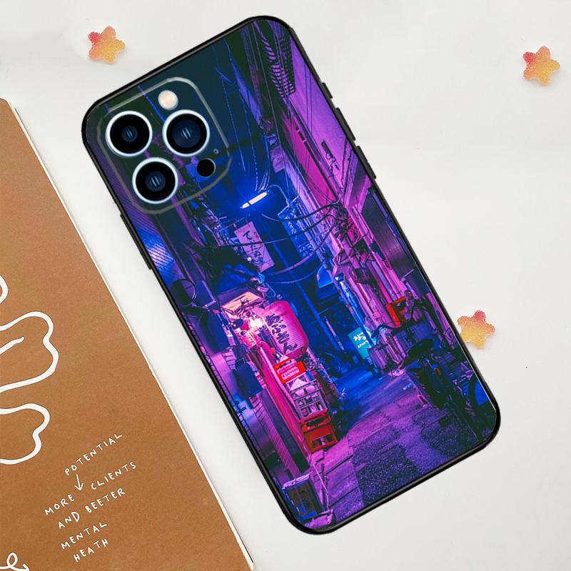 Japanese Night City Aesthetic Phone Case For iPhone 17 Pro Max 14 11 15 16 Pro Max 13 12 mini 16 Plus 16e 17 Air Funda
