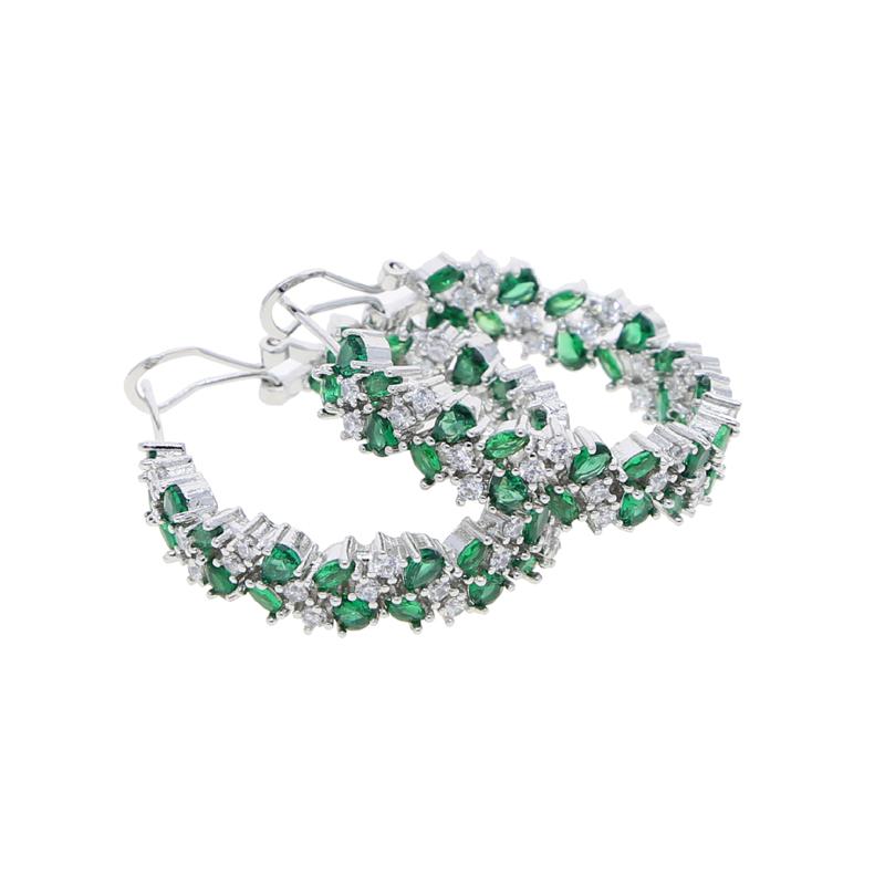 2024 New Arrived Cubic Zirconia Women Girl Fashion Jewelry Silver Plated White Green CZ Hoop Earring