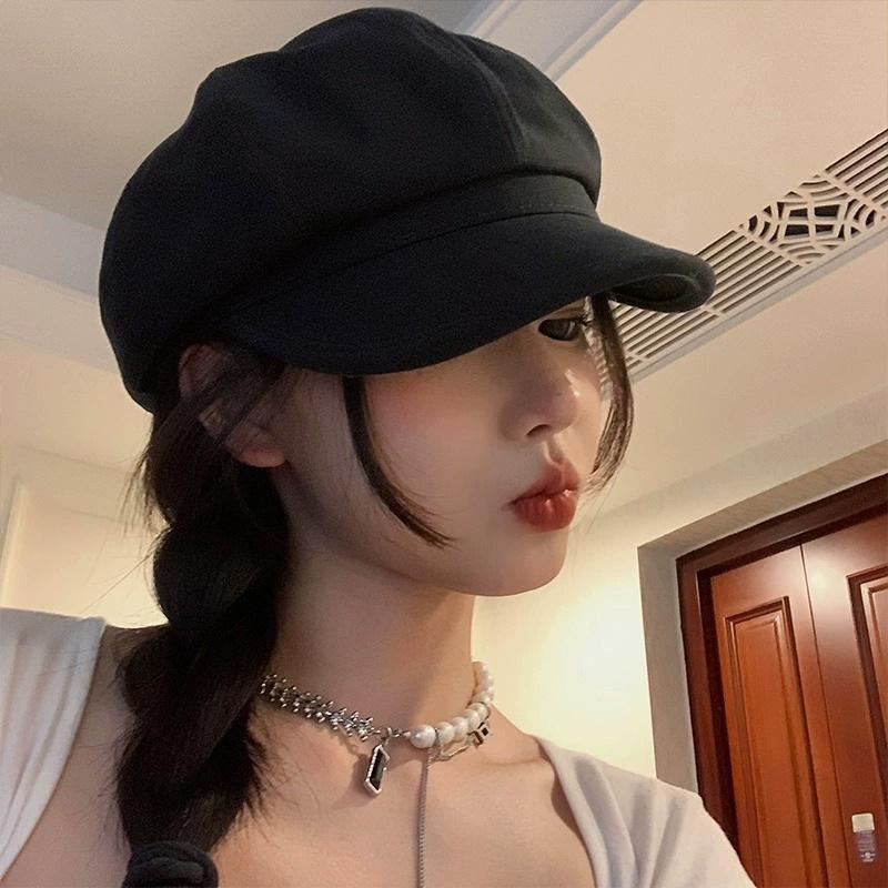 Autumn and Winter Maillard Solid Color Woolen Octagonal Hat Women's Daily Versatile Face Small Fashion Beret Newsboy Hat