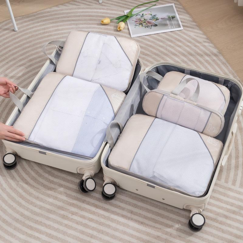 6Pcs Travel Compressed Packing Cubes Storage Organizer Set With Drawstring Bag Luggage Portable Lightweight Suitcase Bag