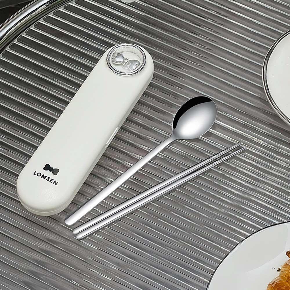 2/3Pcs Gift 304 Stainless Steel Portable Tableware Set Camping Outdoor Cutlery Set Bowknot Cartoon Chopsticks Fork Spoon Set