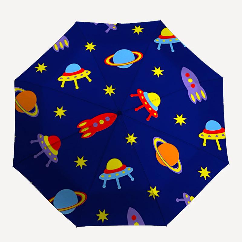 1pc Space-themed decor Automatic Folding Umbrella - 8-Rib Iron Frame, Windproof, Portable Sunshade with Plastic Handle for Travel & Outdoor