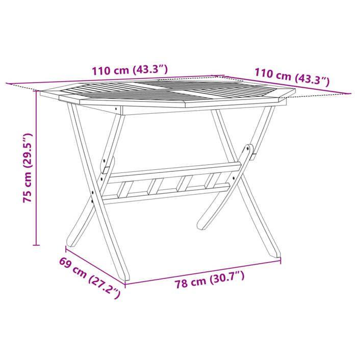 VidaXL Table pliable de jardin Ø110x75 cm bois d'acacia solide, table, table pliante, table de camping, table à manger, 4004911