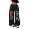 Womens Streetwear Wide Leg Pants With Print - Hip Hop Dance Loose Fit High Waist Trousers