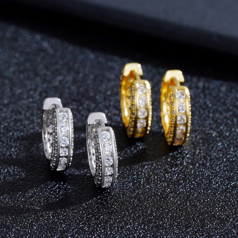 Hip Hop Round Hoop Earrings for Men Crystal Cubic Zirconia Fashion Versatile Male Jewelry Trend Circle Earring Gift