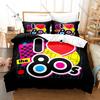 I Love The 80s Bedding Set Duvet Cover + 2 Pillowcases Retro 80s Neon Cassette Tape Pop Vintage Bedroom Decor