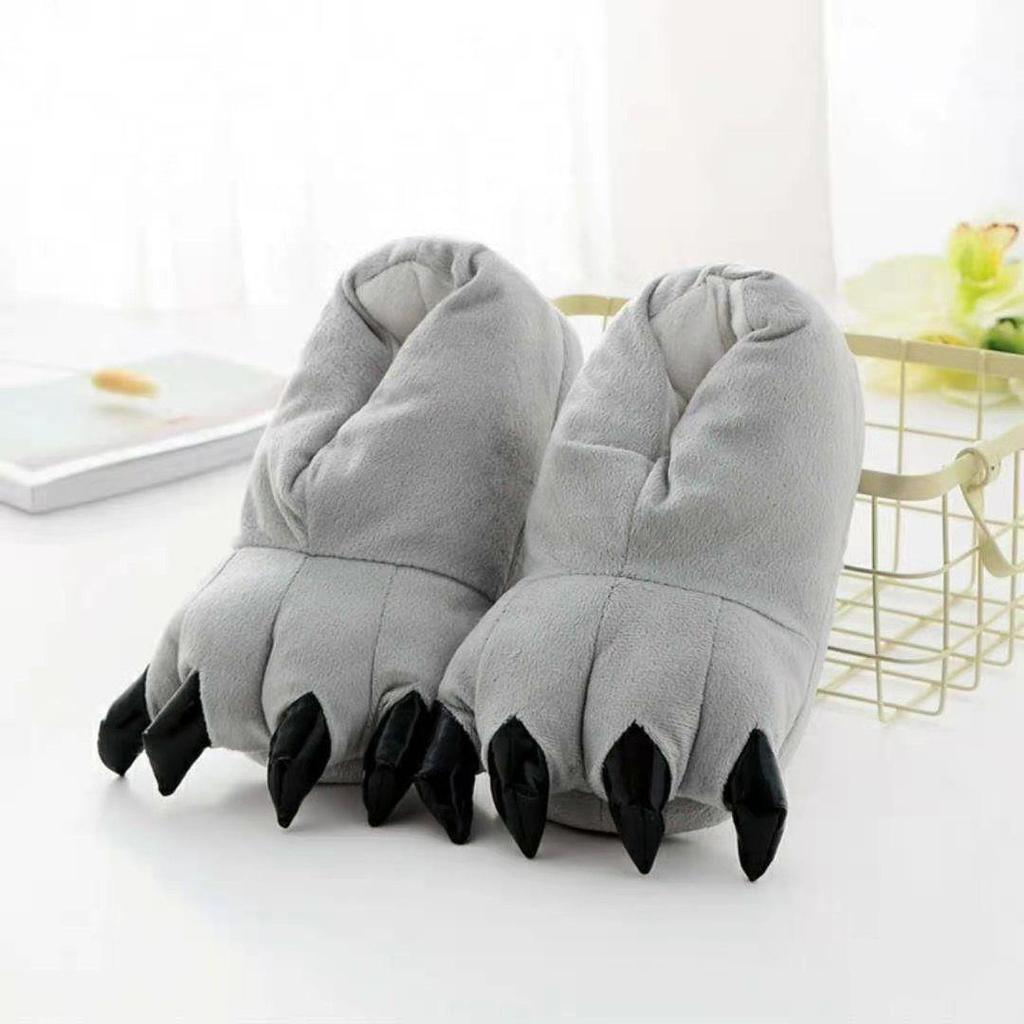 Unisex Dinosaur Claw Cotton Slippers: Cozy Autumn/Winter Velvet Heels, Large Sizes