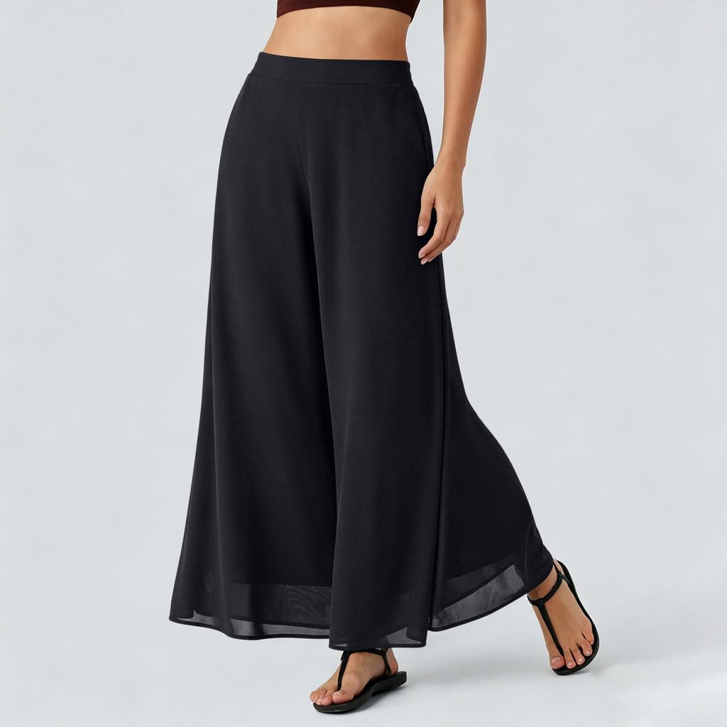 Women’s Loose Fit Chiffon Wide Leg Pants High Waist Long Flowing Trousers Casual Lightweight Comfortable Design