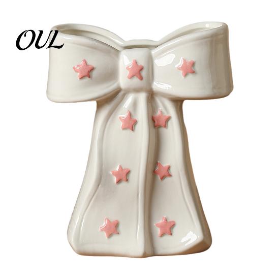 Elegant Ceramic Bud Vase Bow with Star, Decorative Flowers Vase, Creative Flower Modern Nordic Home Decor Arrangement Holder for Living Room