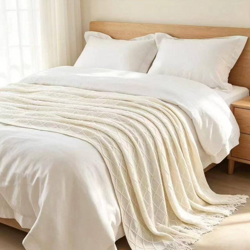 Nordic Knit Throw Blanket Sofa Bed Office Cozy Winter Warm Acrylic Shawl With Fringe