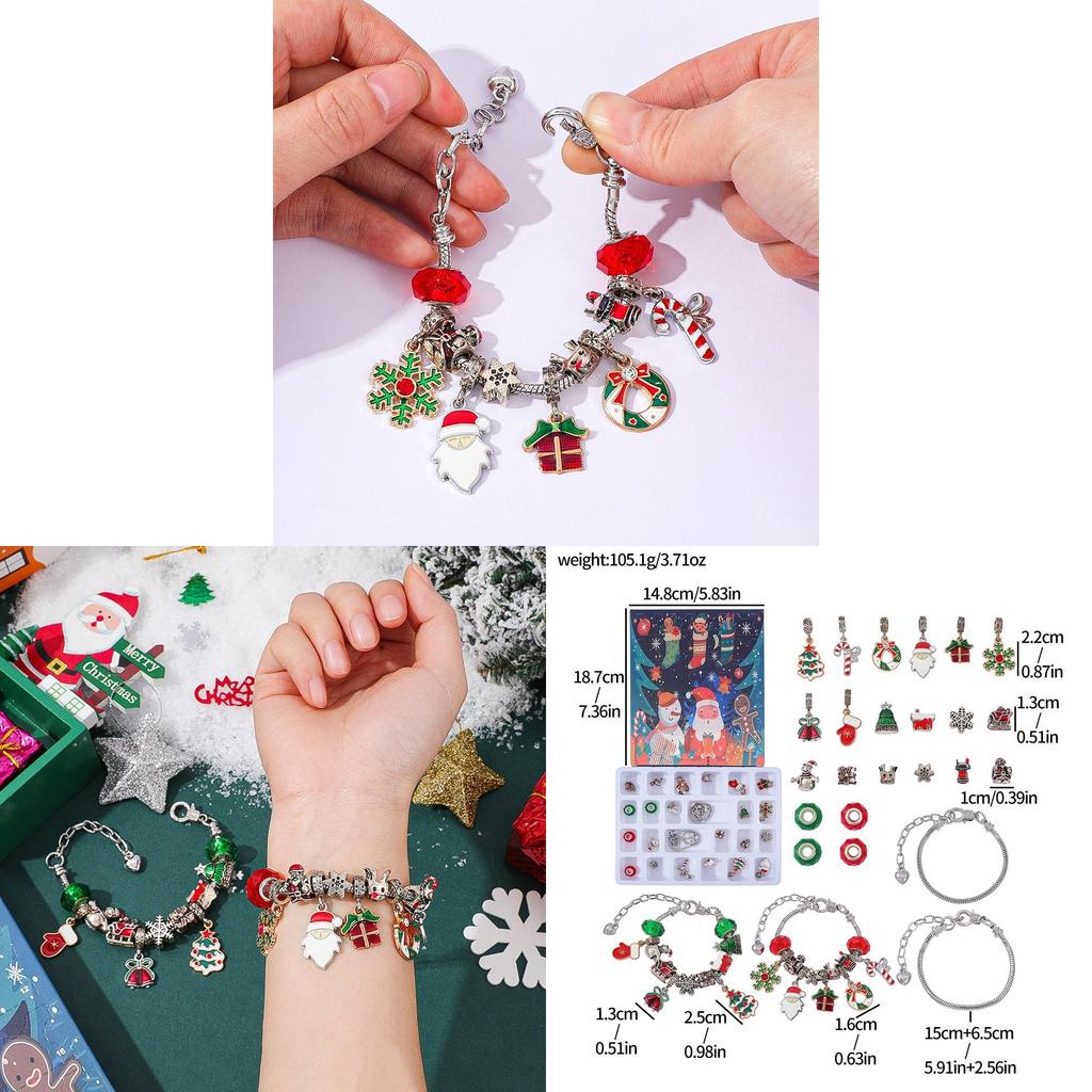 Christmas Countdown Calendar Jewelry Box With Cartoon Charm For Women
