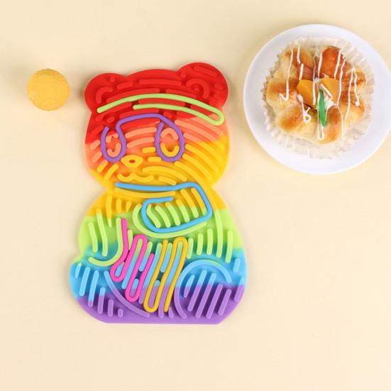 Cartoon Bear Sensory Activity Board Stress Relief Double Sided Sensory Board with Silicone Strings Boys Girls Silent Fidget Toy Travel Essentials