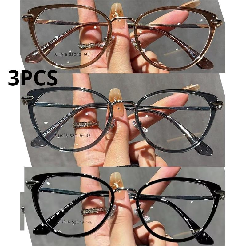 

3Pcs Retro Cat Eye Myopia Glasses For Women Men Outdoor Anti-Blue Light Sight Eyeglasses +1.5