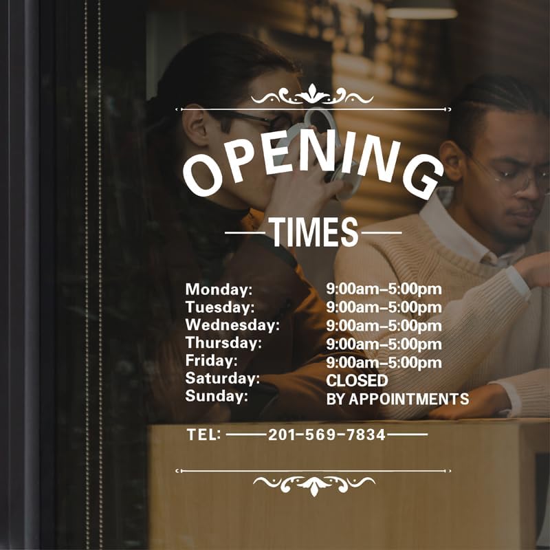Business Hours Window Decal Business Hours Sign for Glass Door Changeable Store Hours Signs Decals Open Closed Signs Decal for Business Coffee Shop