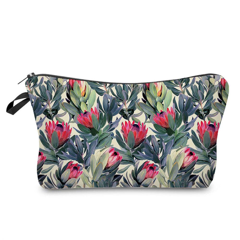 Damen Pflanzenmuster Kosmetiktasche Toilettenartikel Organizer Reiseaufbewahrungstasche 6871