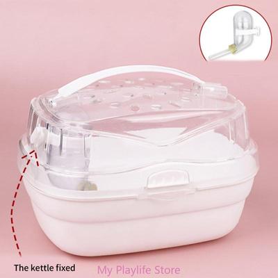 Pet Hamsters Carry Cage Small Animals Portable Travel Cage with Water Bottle Guinea Pig Outgoing Carry Case