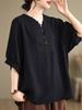 Artistic Plus-Size Maternity Cotton & Linen Short-Sleeve Retro Loose Top for Women - Summer Collection