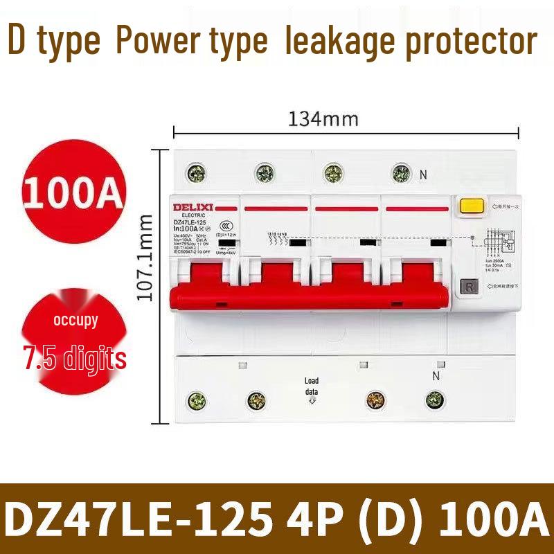 DELIXI DZ47SLE 3-Phase 4-Wire Air Switch with Leakage Protection (Type D, 4-Pole Circuit Breaker)