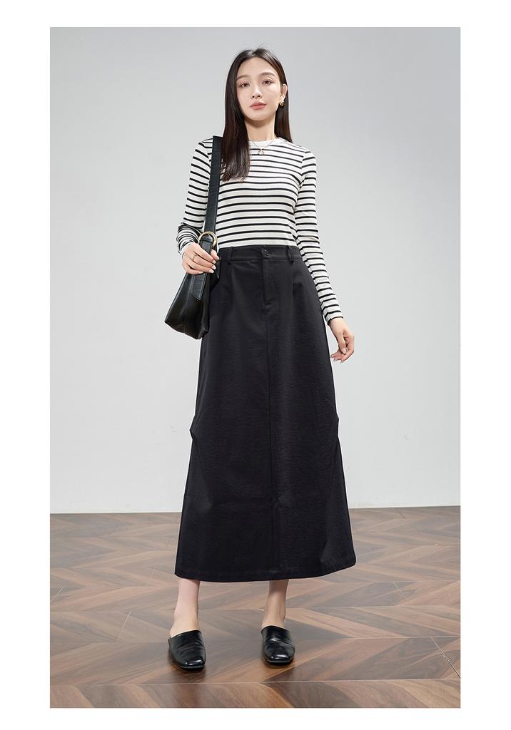 Design sense, pleated workwear style, half skirt, women's A-line skirt, handsome long skirt