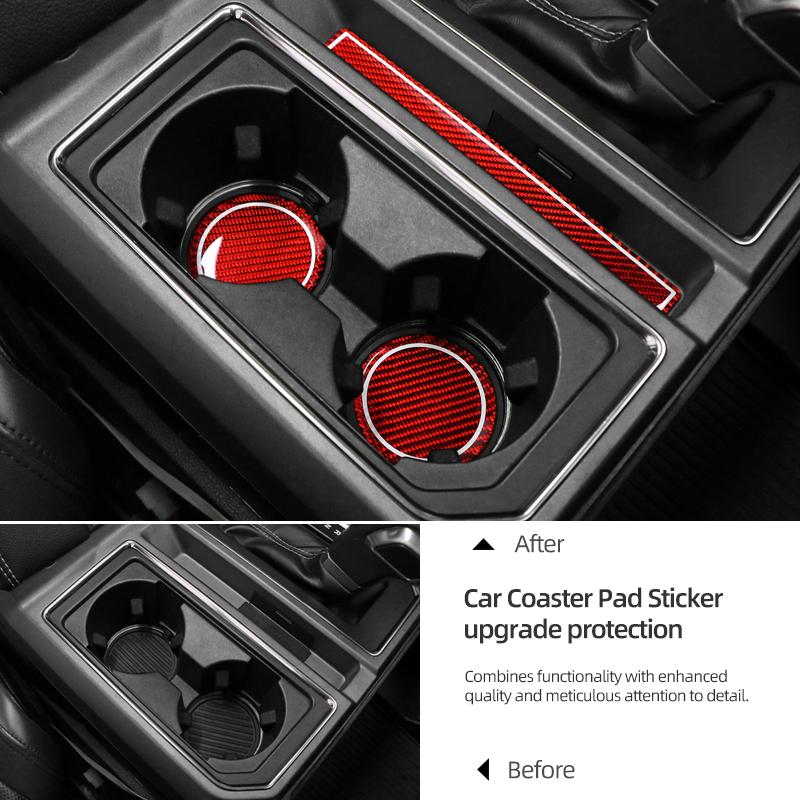 For Ford F150 SVT Raptor 2015-2020 Carbon Fiber Center Console Cup Holder Mats Coasters Trim Car Interior Tuning Accessories