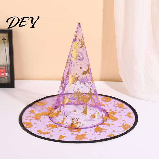Family Holiday Souvenirs Halloween Organza Witch Hat for Women, Adult Wizard Costume Wide Brim Accessories, Lightweight Breathable Pointed Cap Cosplay