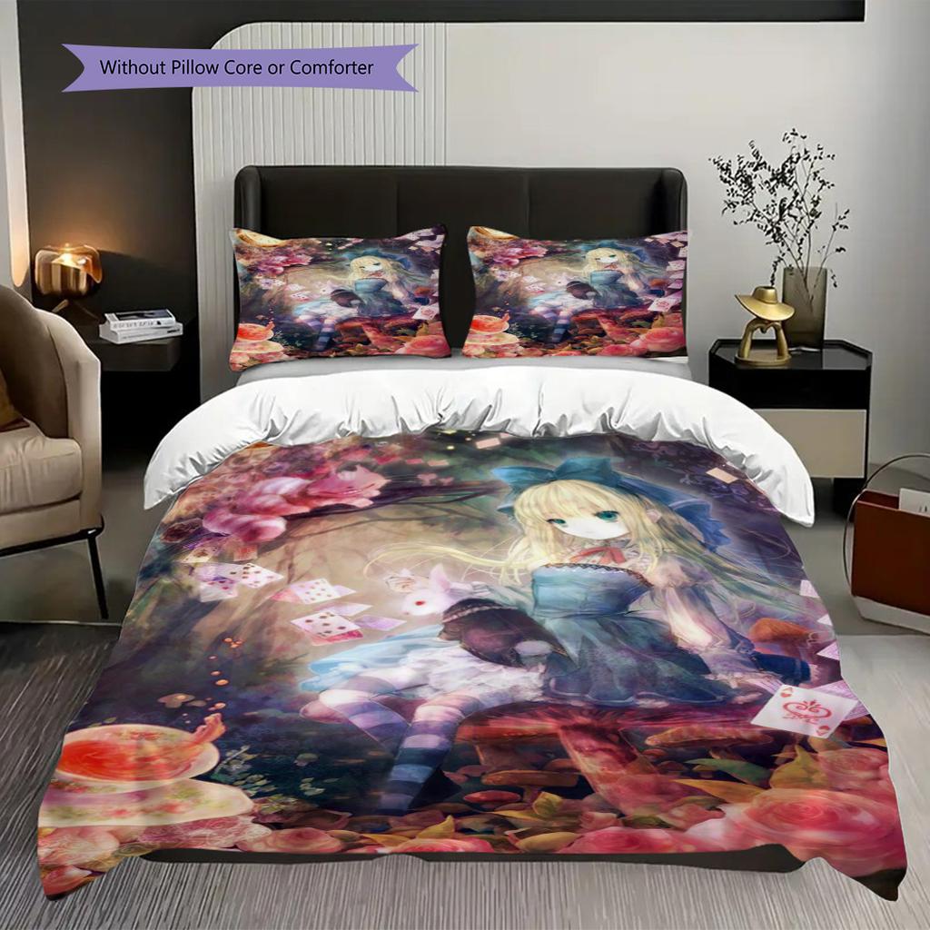 Fantasy Wonderland Journey Three-piece set (1 * duvet cover + 2 * pillowcase, without core) 2D Flat Christmas birthday gift Duvet cover and pillowcase