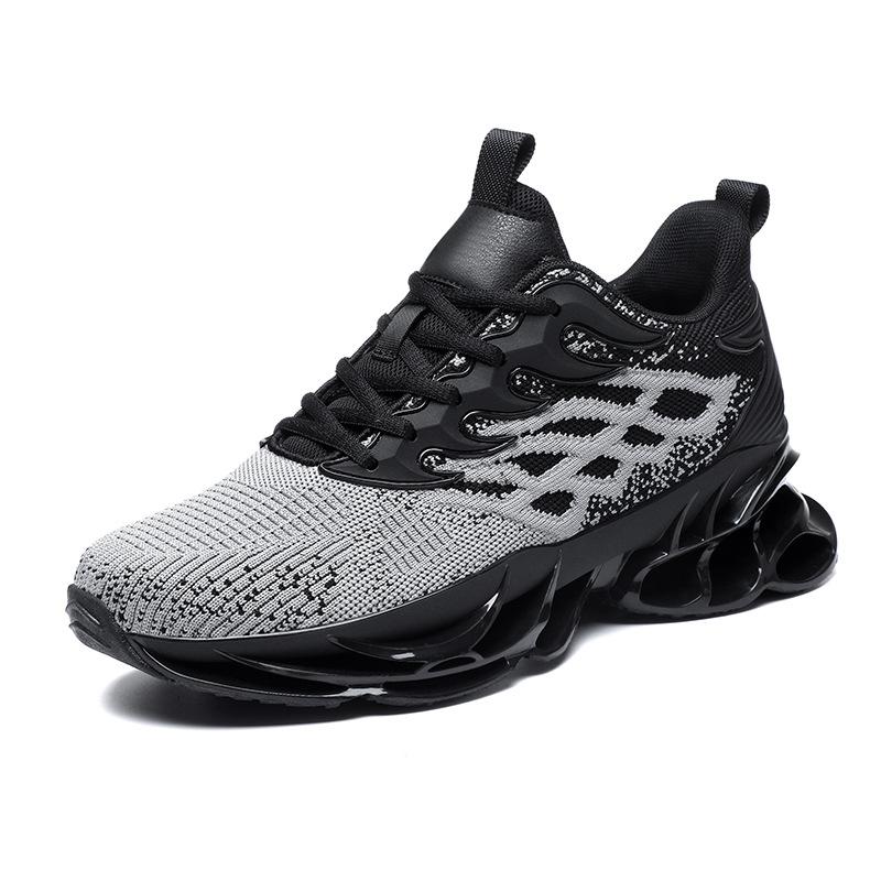 Men's shoes four seasons new flying woven blade running shoes breathable, lightweight shock absorption thick sole heightening casual sports shoes