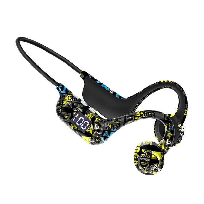 AKZ-G9 Vibration Bone Conduction Bluetooth Earphones with Card Slot, Digital Display, Neckband Design, and Long Battery Life.