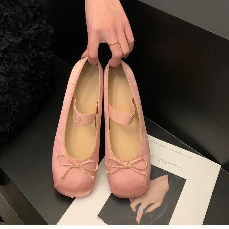 Luxury Lace Tie Leg Satin Silk Ballet Flats Woman Square Toe Bowknot Elastic Band Ballerinas Ladies Wedding Floral Shoes2025