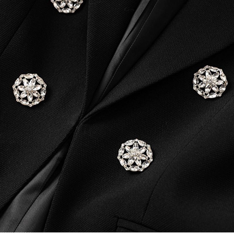 

2025 Autumn Women s High-End Black Slim Fit Waist-Cinching Suit Jacket with Inlaid Diamonds Large