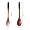 2Pcs Wooden Spoon Fork Dinnerware Set Long Handle Rice Soup Dessert Spoon Japanese Style Dinner Spoon and Fork Set Wood Cutlery