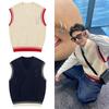 AMI ANCIENT Unisex V-Neck Love Letter Knit Vest - Autumn/Winter Color Block