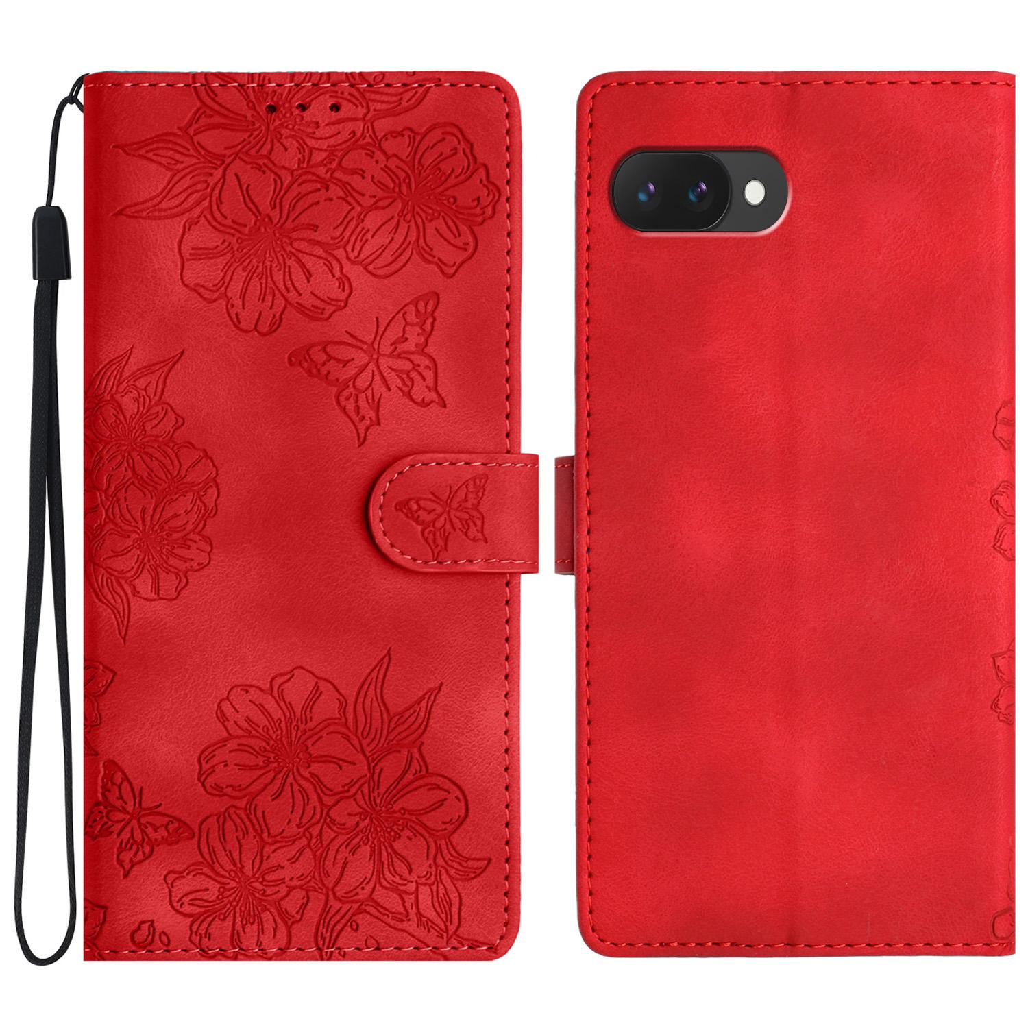 

Для Google Pixel 9a чехол бабочка цветок узор кожаный чехол для телефона Skin-Touch Red