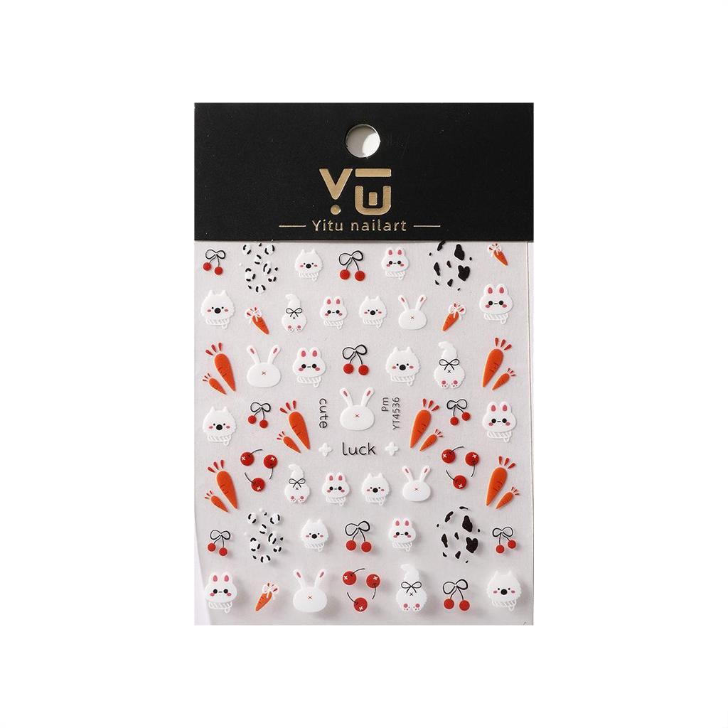 YITU Flat Rabbit Carrot Nail Stickers with Cherry Bow - YT4536