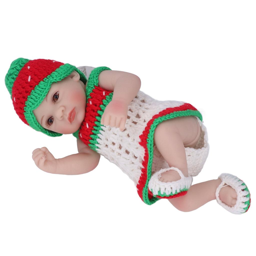 Newborn Baby Doll 10 Inch Silicone Cute Lifelike Infant Doll with Knitted Clothes Birthday GiftEyes
