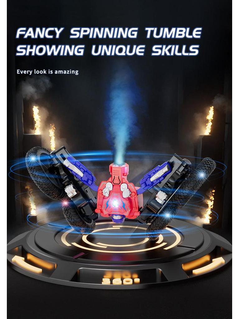 Dual-Sided Rotating Butterfly Stunt Robot Car with Transforming Spray and 2.4G Drift Remote Control