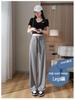 Petite Checkered Ice Silk Wide Leg Pants - Summer Elastic Waist, Slimming, Loose Casual Fit for Women