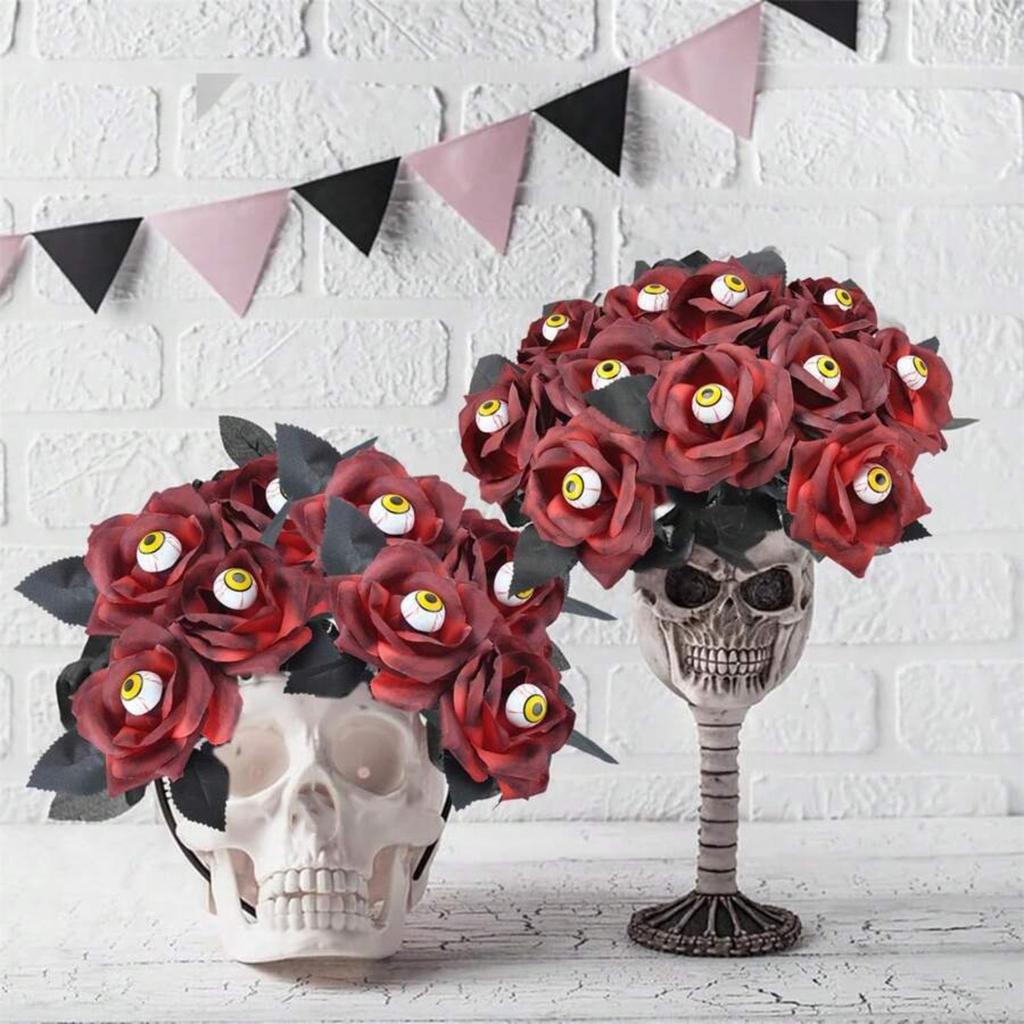 Halloween Devil Eye Black Rose Decoration With Eyeball Bouquet Fake Rose
